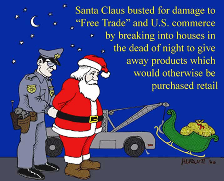 santa claus cartoon. Santa Claus Busted for Damaging Free Trade By Mark Hurwitt