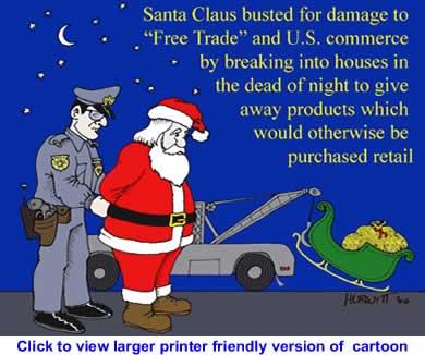 Political Cartoon: Santa Claus Busted for Damaging Free Trade By Mark Hurwitt