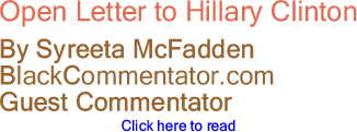 Open Letter to Hillary Clinton