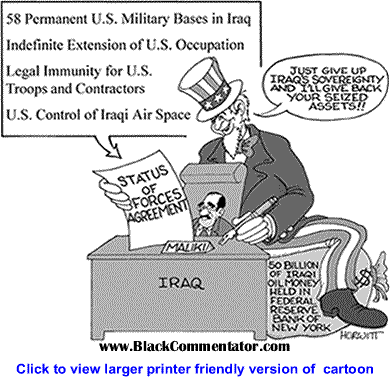 Political Cartoon: Iraq Status of Forces Agreement By Mark Hurwitt
