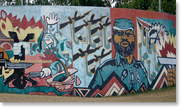 A mural in Maputo near the airport depicts the revolution to liberate Mozambique from Portuguese colonialism.