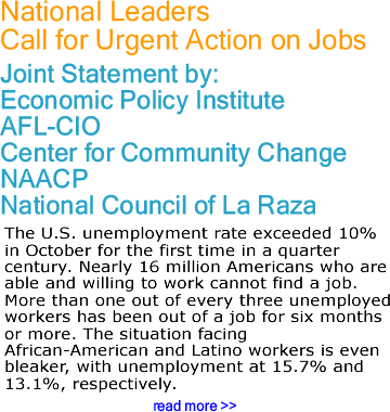 National Leaders Call for Urgent Action on Jobs - Joint Statement by: Economic Policy Institute, AFL-CIO, Center for Community Change, NAACP, National Council of La Raza