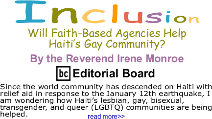 Will Faith-Based Agencies Help Haiti’s Gay Community? - Inclusion - By The Reverend Irene Monroe - BlackCommentator.com Editorial Board