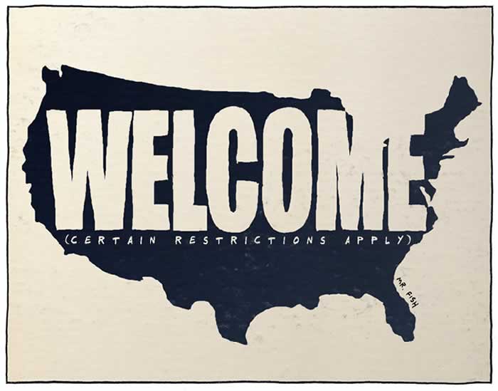BlackCommentator.com: Political Cartoon - Welcome to the USA By Mr. Fish, Philadelplhia PA