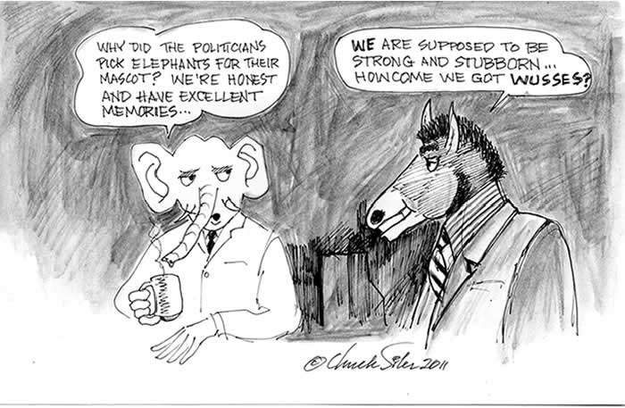 BlackCommentator.com: Political Cartoon - Political Mascots By Chuck Siler, Carrollton TX