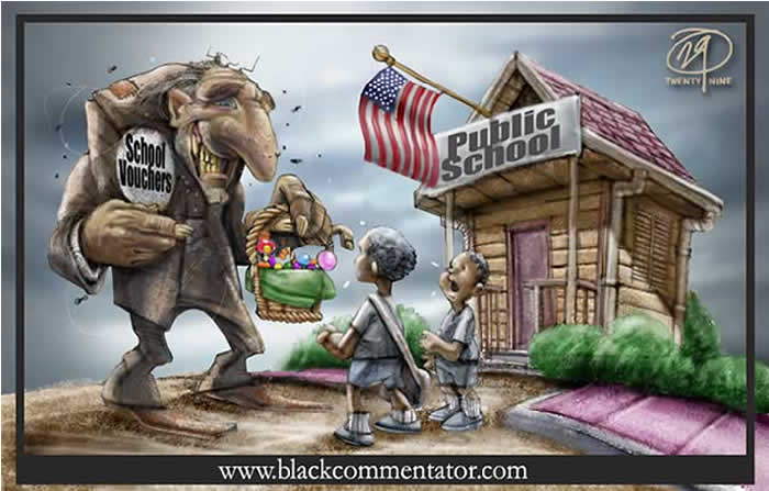 BlackCommentator.com: Political Cartoon - That Dirty Old Voucherman By 29, BlackCommentator.com