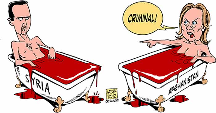 BlackCommentator.com: Political Cartoon - Syria:  Clinton’s Moral Grounds By Carlos Latuff, Rio de Janeiro Brazil