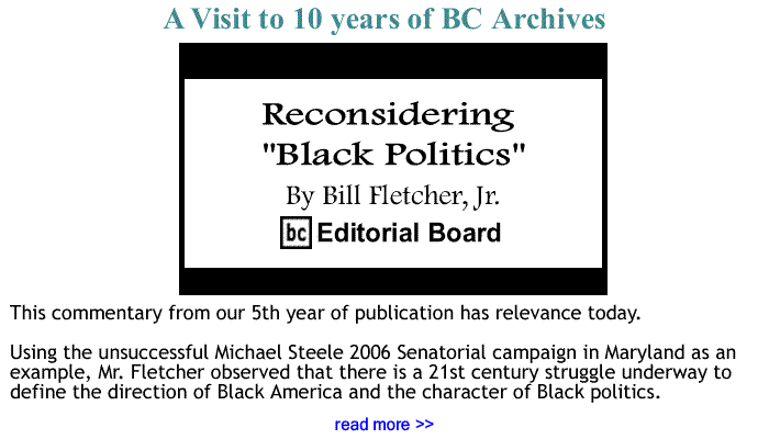 BlackCommentator.com: Reconsidering "Black Politics" By Bill Fletcher, Jr., BC Editorial Board