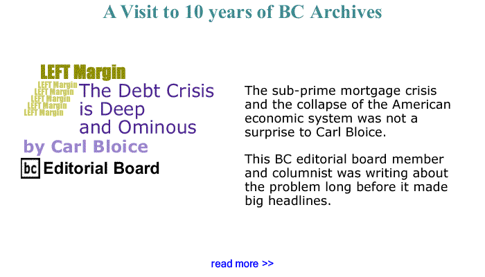 BlackCommentator.com: The Debt Crisis is Deep and Ominous - Left Margin By Carl Bloice, BC Editorial Board