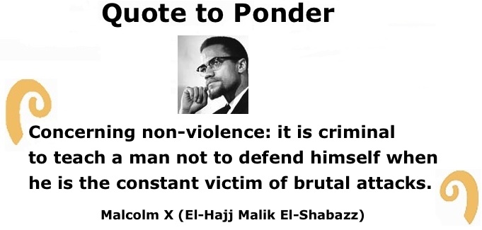 BlackCommentator.com: Quote to Ponder:  "Concerning non-violence: it is criminal to teach a man not to defend himself when he is the constant victim of brutal attacks." - Malcolm X (El-Hajj Malik El-Shabazz)