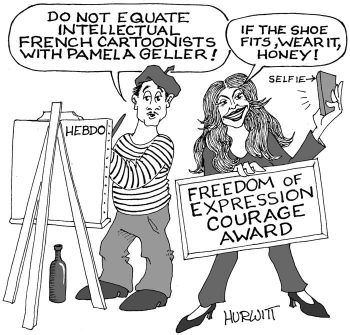 BlackCommentator.com May 14, 2015 - Issue 606: Charlie Hebdo Gets Courage Award - Political Cartoon By Mark Hurwitt, Brooklyn NY