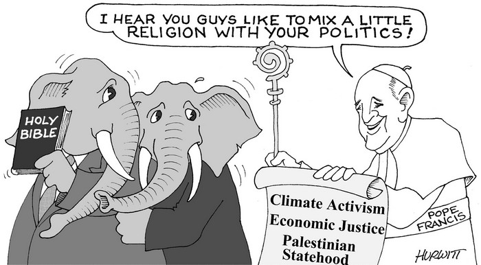 BlackCommentator.com September 24, 2015 - Issue 622: Politics and Religion - Political Cartoon By Mark Hurwitt, Brooklyn NY