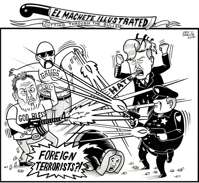 BlackCommentator.com December 10, 2015 - Issue 633: Local Terrorism - Political Cartoon By Eric Garcia, Chicago IL