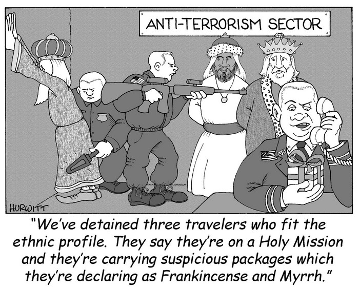 BlackCommentator.com December 17, 2015 - Issue 634: Season's Suspicions - Political Cartoon By Mark Hurwitt, Brooklyn NY