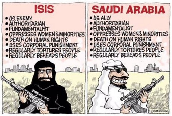 BlackCommentator.com January 21, 2016 - Issue 637: ISIS vs Saudi Arabia - Political Cartoon By Carlos Latuff, Rio de Janeiro Brazil
