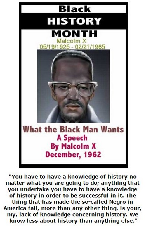 BlackCommentator.com February 18, 2016 - Issue 641: Black History Month - What the Black Man Wants - A Speech By Malcolm X - 5/19/1925 - 2/21/1965