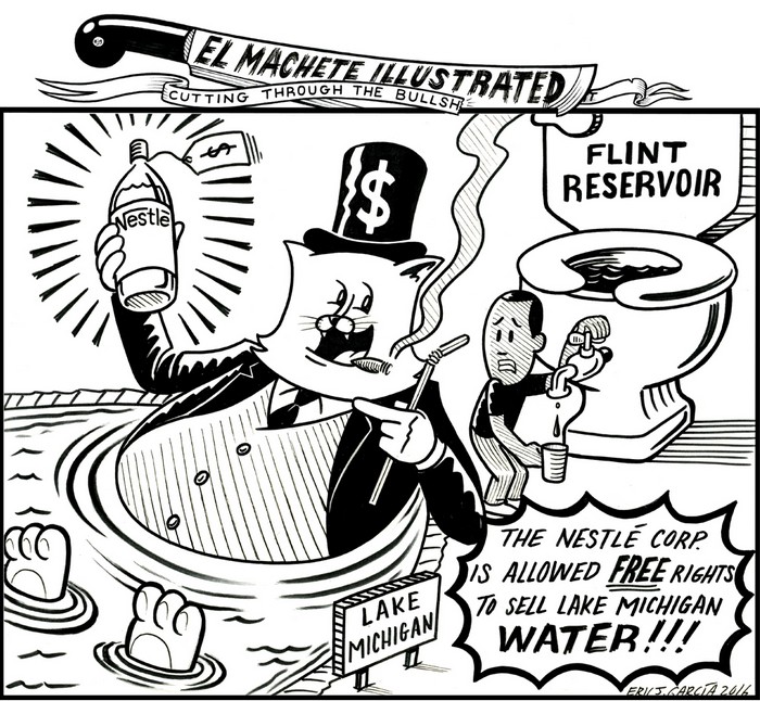 BlackCommentator.com March 17, 2016 - Issue 645: Michigan Water - Political Cartoon By Eric Garcia, Chicago IL