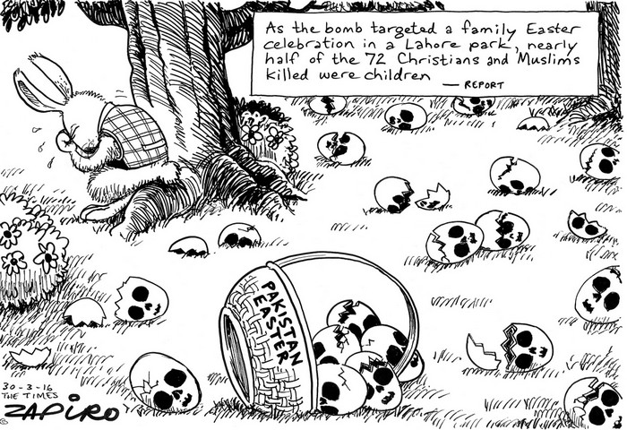 BlackCommentator.com March 31, 2016 - Issue 647: Taken Too Soon: Pakistan Easter Chicks - Political Cartoon By Zapiro, South Africa