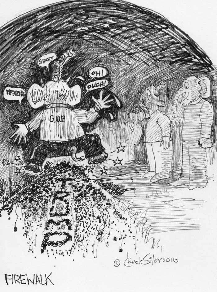 BlackCommentator.com July 07, 2016 - Issue 661: Firewalk - Political Cartoon By Chuck Siler, Carrollton TX