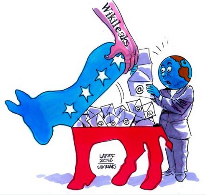 BlackCommentator.com July 28, 2016 - Issue 664: DNC Email Leaks - Political Cartoon By Carlos Latuff, Rio de Janeiro Brazil
