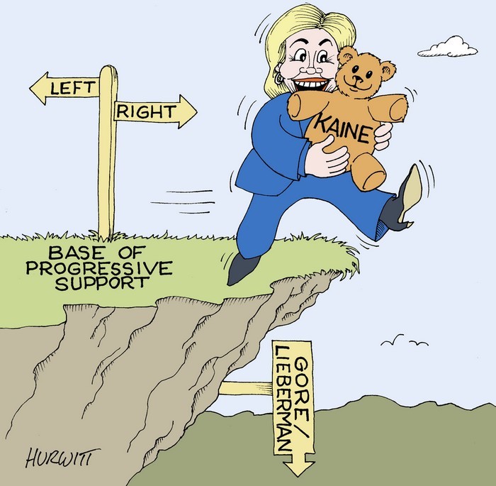 BlackCommentator.com July 28, 2016 - Issue 664: HRC and Kaine - Political Cartoon By Mark Hurwitt, Brooklyn NY