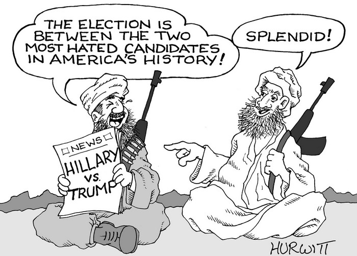 BlackCommentator.com September 08, 2016 - Issue 665: Election Choices - Political Cartoon By Mark Hurwitt, Brooklyn NY