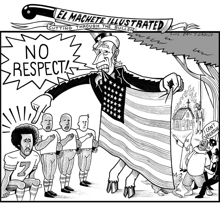 BlackCommentator.com September 15, 2016 - Issue 666: Colin Kaepernick - Political Cartoon By Eric Garcia, Chicago IL