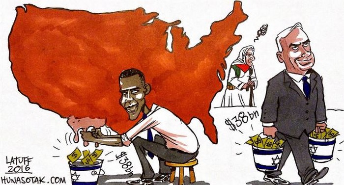 BlackCommentator.com September 22, 2016 - Issue 667: Obama Netanyahu Meeting - Political Cartoon By Carlos Latuff, Rio de Janeiro Brazil