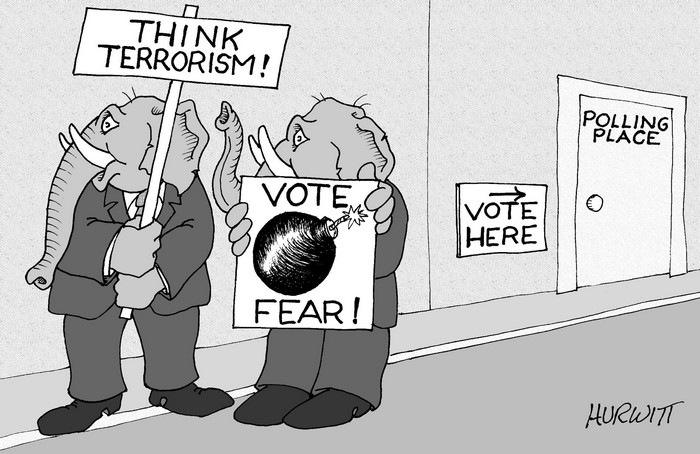 BlackCommentator.com September 22, 2016 - Issue 667: The Terrorism Vote - Political Cartoon By Mark Hurwitt, Brooklyn NY
