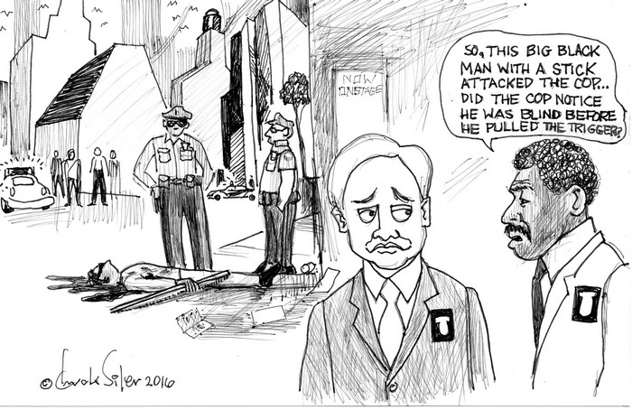 BlackCommentator.com October 06, 2016 - Issue 669: Blind Man - Political Cartoon By Chuck Siler, Carrollton TX