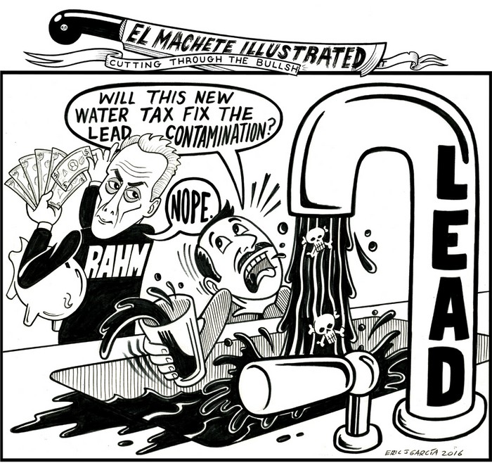 BlackCommentator.com October 27, 2016 - Issue 672: Lead Risks in Chicago Tap Water - Political Cartoon By Eric Garcia, Chicago IL