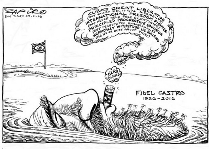 BlackCommentator.com December 01, 2016 - Issue 677: Fidel - Cuba's Great Liberator - Political Cartoon By Zapiro, South Africa