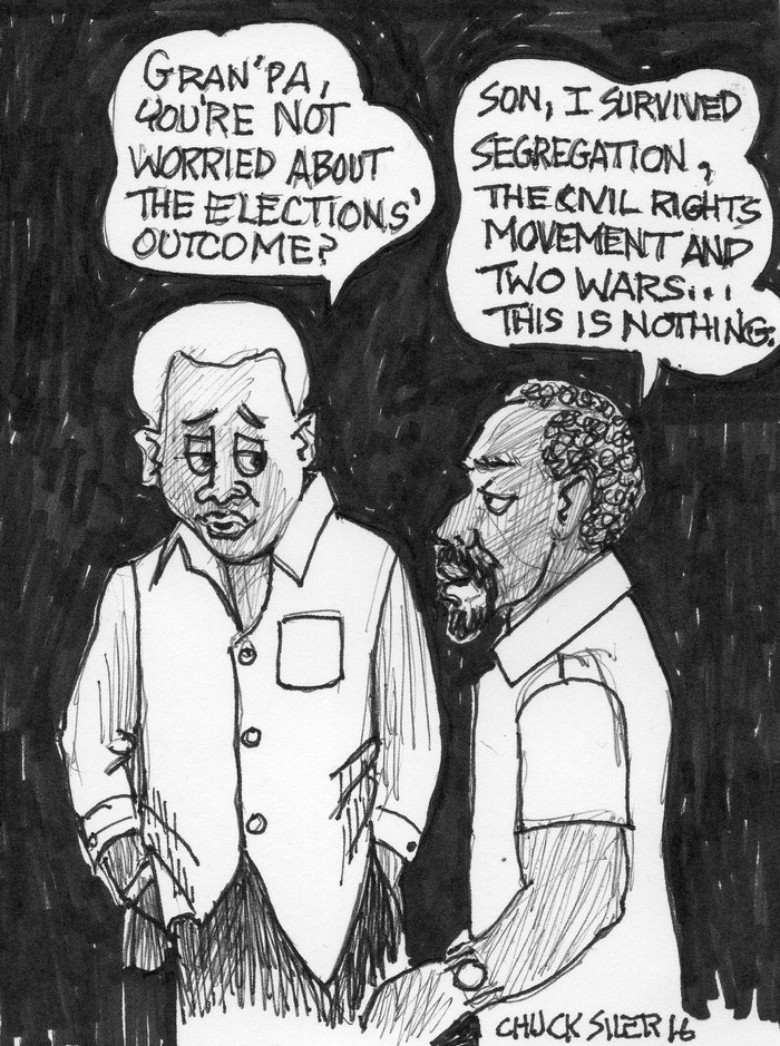 BlackCommentator.com December 01, 2016 - Issue 677: Grandpa Survivor - Political Cartoon By Chuck Siler, Carrollton TX