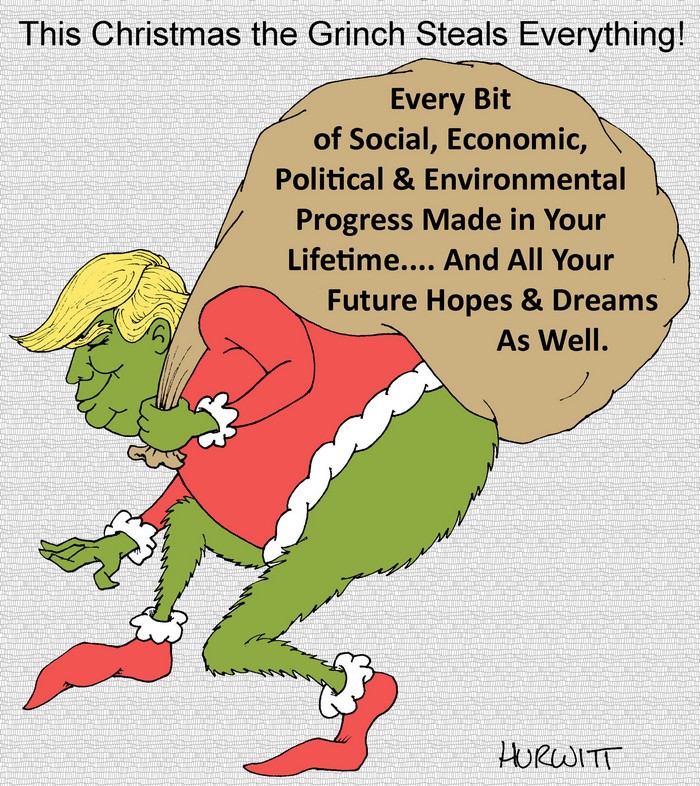 BlackCommentator.com December 15, 2016 - Issue 679: The Grinch - Political Cartoon By Mark Hurwitt, Brooklyn NY