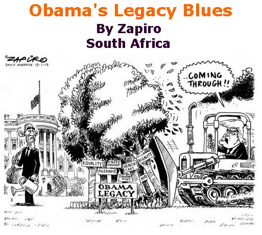 BlackCommentator.com January 19, 2017 - Issue 682: Obama's Legacy Blue - Political Cartoon By Zapiro, South Africa