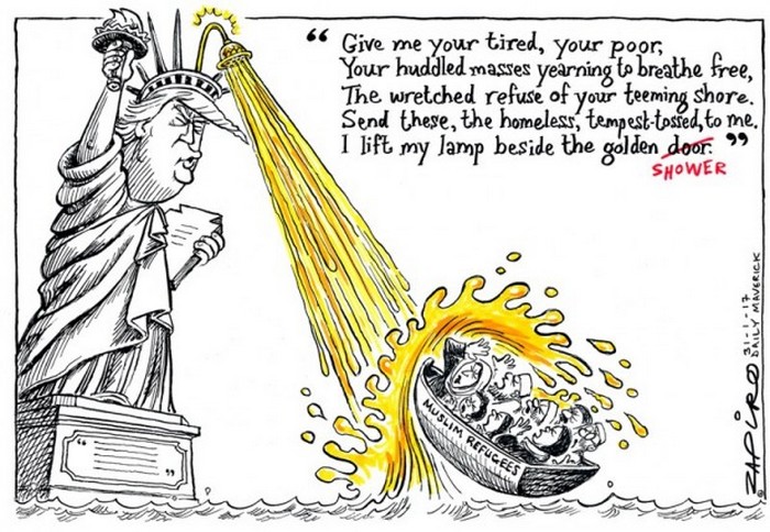 BlackCommentator.com February 02, 2017 - Issue 684: Golden Shower, Lady Liberty Edition - Political Cartoon By Zapiro, South Africa