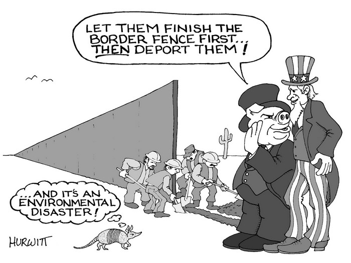 BlackCommentator.com March 02, 2017 - Issue 688: Border Wall - Political Cartoon By Mark Hurwitt, Brooklyn NY