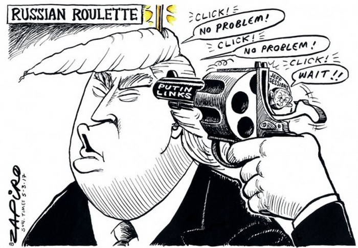 BlackCommentator.com March 09, 2017 - Issue 689: Russian Roulette - Political Cartoon By Zapiro, South Africa