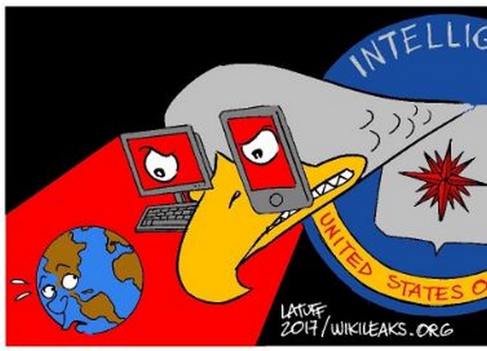 BlackCommentator.com March 30, 2017 - Issue 692: CIA spying on YOU! - Political Cartoon By Carlos Latuff, Rio de Janeiro Brazil