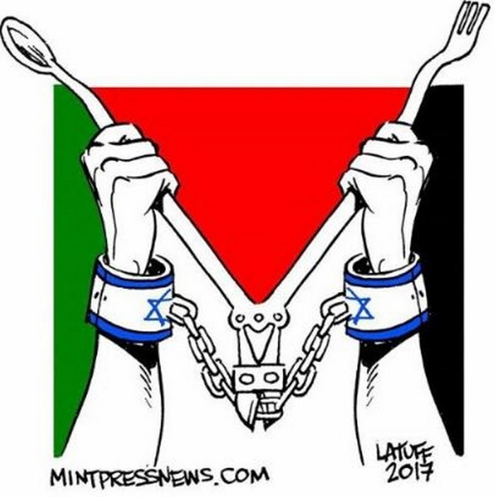 BlackCommentator.com May 18, 2017 - Issue 699: Palestinian Hunger Strikers - Political Cartoon By Carlos Latuff, Rio de Janeiro Brazil