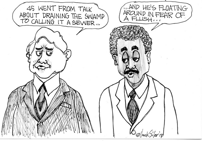 BlackCommentator.com September 07, 2017 - Issue 711: Fear of Flush - Political Cartoon By Chuck Siler, Carrollton TX