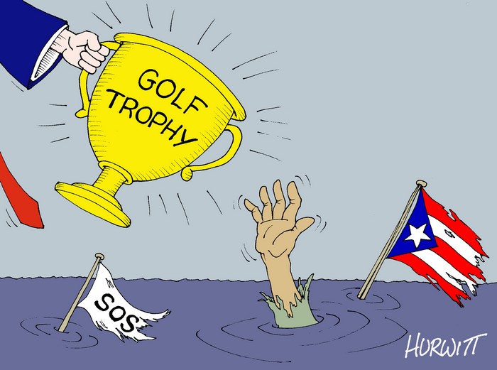 BlackCommentator.com October 05, 2017 - Issue 714: Help for Puerto Rico! - Political Cartoon By Mark Hurwitt, Brooklyn NY