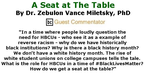 BlackCommentator.com October 05, 2017 - Issue 714: A Seat at The Table By Dr. Zebulon Vance Miletsky, PhD, BC Guest Commentator