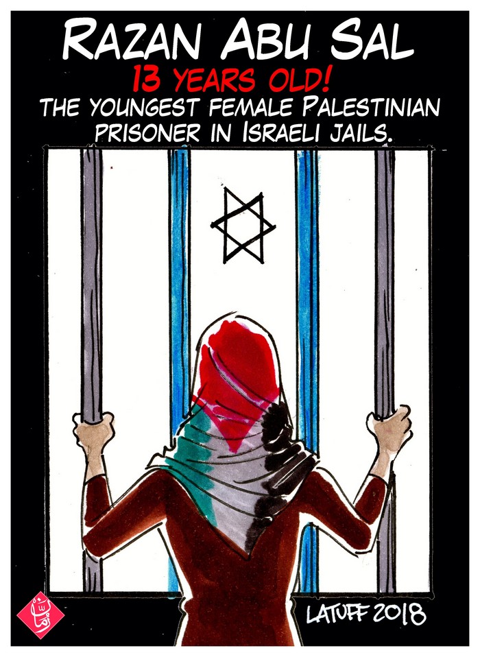 BlackCommentator.com January 25, 2018 - Issue 726: Palestinian Child Prisoner - Political Cartoon By Carlos Latuff, Rio de Janeiro Brazil