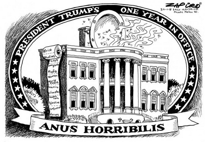 BlackCommentator.com February 01, 2018 - Issue 727: Anus Horribilis - Political Cartoon By Zapiro, South Africa