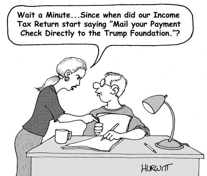 BlackCommentator.com April 12, 2018 - Issue 737: Trump Tax - Political Cartoon By Mark Hurwitt, Brooklyn NY