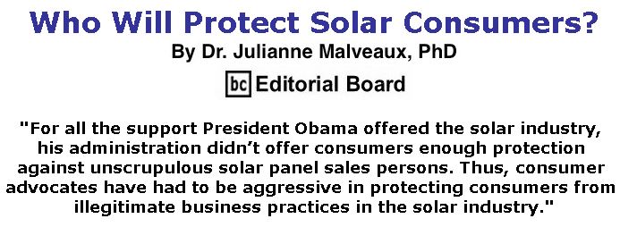 BlackCommentator.com May 24, 2018 - Issue 743: Who Will Protect Solar Consumers? By Dr. Julianne Malveaux, PhD, BC Editorial Board
