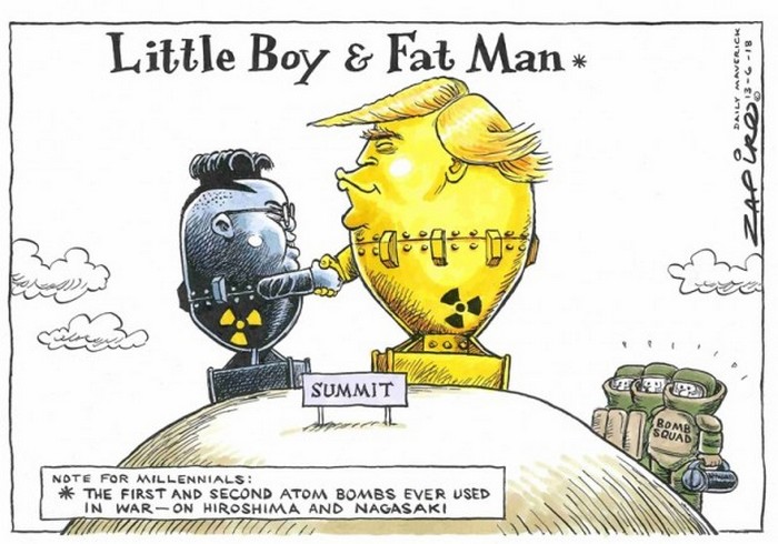 BlackCommentator.com June 21, 2018 - Issue 747: Little Boy and Fat Man - Political Cartoon By Zapiro, South Africa