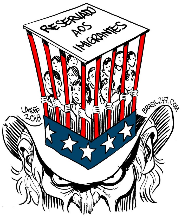 BlackCommentator.com June 28, 2018 - Issue 748: Welcome to America - Political Cartoon By Carlos Latuff, Rio de Janeiro Brazil