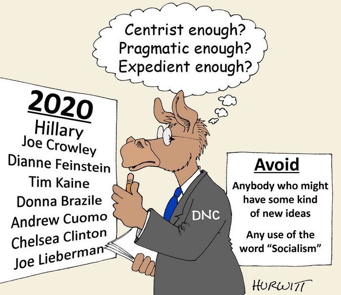 BlackCommentator.com July 26, 2018 - Issue 752: Moderate Democrats - Political Cartoon By Mark Hurwitt, Brooklyn NY